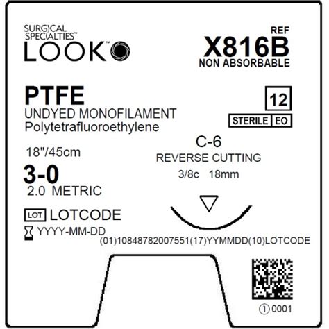 LOOK PTFE Non Absorbable 816B 3 0 19mm Sutures Box Of 12 Orien