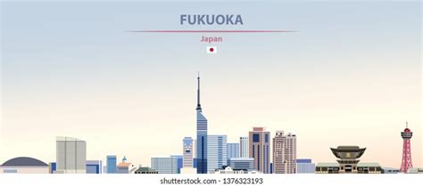 Fukuoka City Skyline On Colorful Gradient Stock Vector (Royalty Free ...