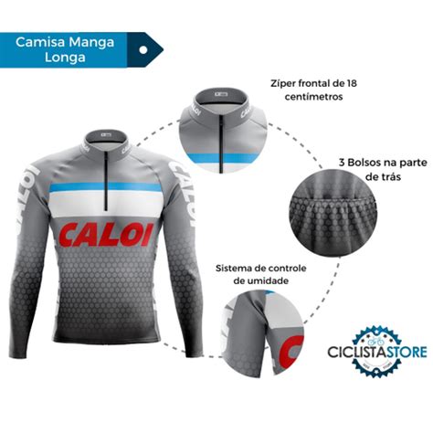 Camisa Para Ciclista Manga Longa Caloi Cinza Tecido Dry Fit No Shoptime