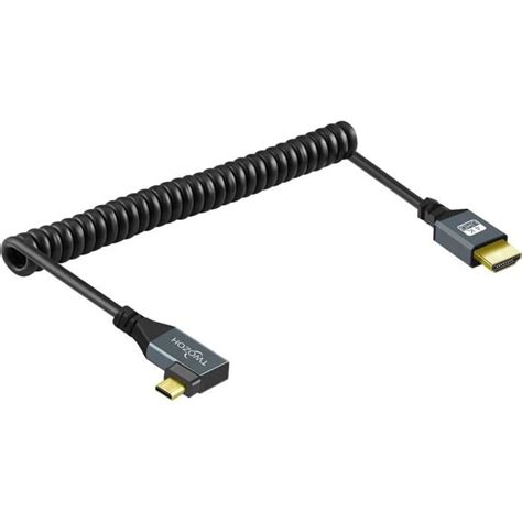 Câble Spiralé Micro Hdmi Vers Hdmi Angle Coudé À Gauche 90 Degré