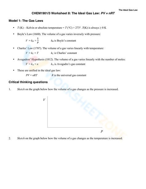 The Ideal Gas Law Worksheet