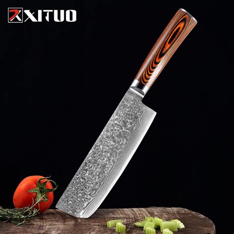 XITUO Cuchillo Nakiri De 7 VG10 Cuchilla De Acero De Damasco Afilada