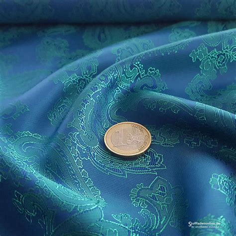 Taft Jacquard Futterstoff Paisley Blau Gr N Futterstoffe