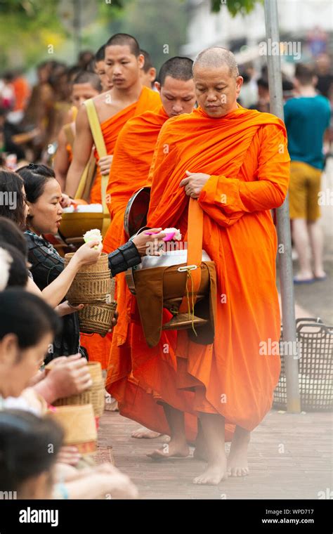 Luang Prabang Laos May Laotian People Making Offerings To