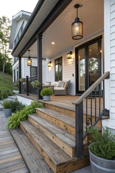 elegant wooden front porch steps  timeless home curb appeal