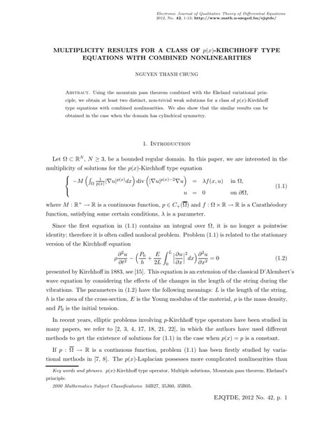 Pdf Multiplicity Results For A Class Of P X Kirchhoff Type