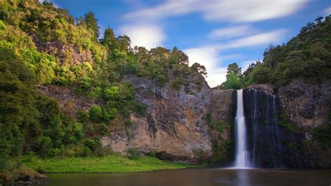 Wallpaper Pemandangan Air Terjun Danau Batu Alam Refleksi