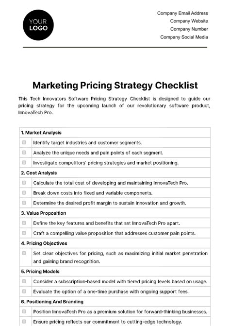 Free Marketing Pricing Strategy Checklist Template Edit Online