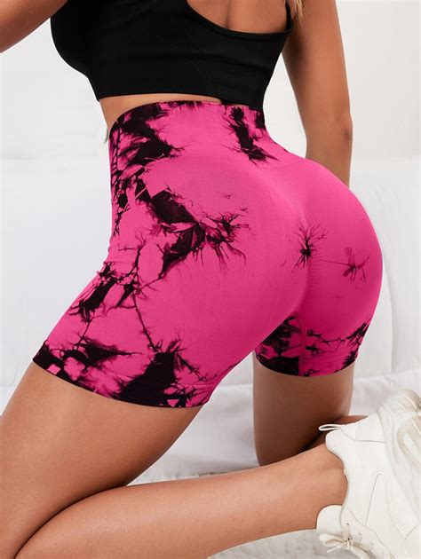 Yoga Trendy Tie Dye Wideband Waist Sports Shorts SHEIN USA