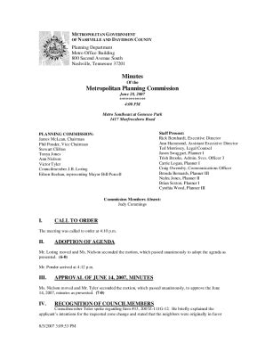 Fillable Online Metro Planning Commission Action Agenda 051409 Fax