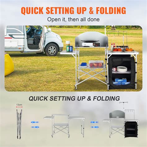 Vevor Camping Kitchen Table Folding Outdoor Cooking Table With Storage Carrying Bag Aluminum