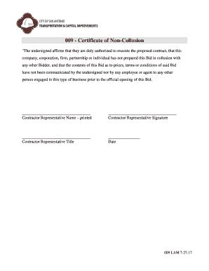 Fillable Online Webapps Sanantonio 009 Certificate Of Non Collusion