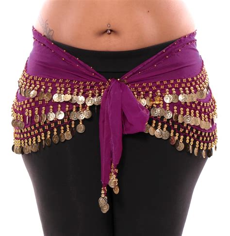 1x 4x Plus Size Chiffon Belly Dance Hip Scarf With Gold Coins In