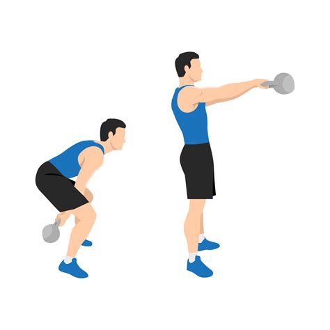 Man Doing Two Arm Kettlebell Swing Exercise Flat Vector Illustration