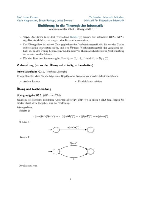 Bungsaufgabe L Sung Prof Javier Esparza Technische Universit T