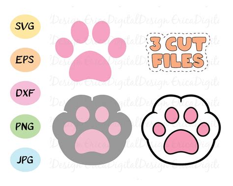 Paw Print SVG Cat Dog Paw-print Cut File Kawaii Pet Paws Vector Animal ...