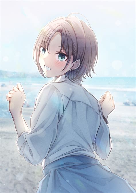 Safebooru 1girl Absurdres Ahoge Asakura Toru Beach Blue Cardigan Blush Cardigan Cardigan