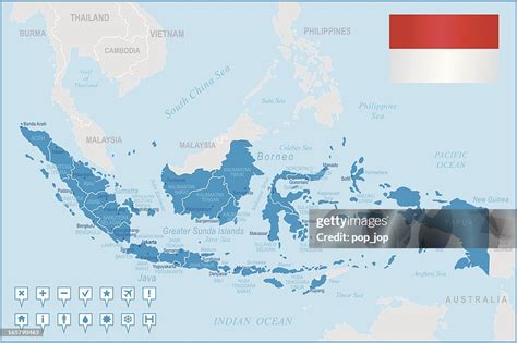 Indonesia Map Regions Cities And Navigation Icons High-Res Vector ...