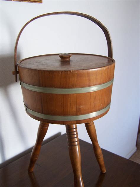 Vintage Round Wood Sewing Box With Turned Legs