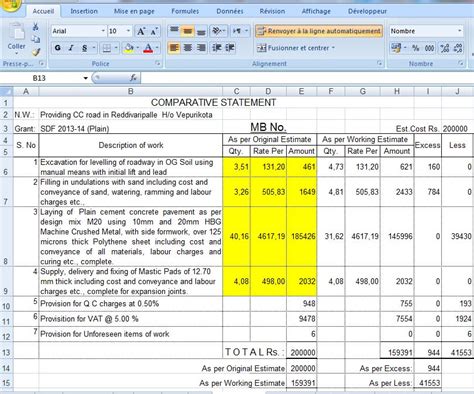 Road Estimate Template In Excel Format Civil Engineering Program