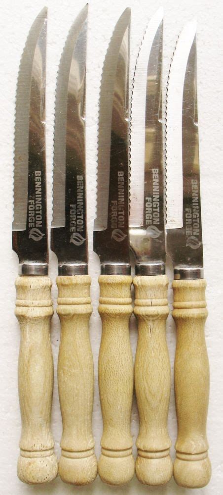 Lot 5 Vintage Bennington Forge Steak Knives Wood Handles Stainless Blade Steak Knives Wood