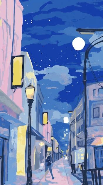 Japan Anime Night Street Light Art Neighborhood Astronomy Premium Ai