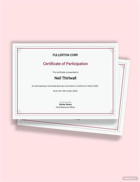 Participation Certificates Templates Word Design Free Download