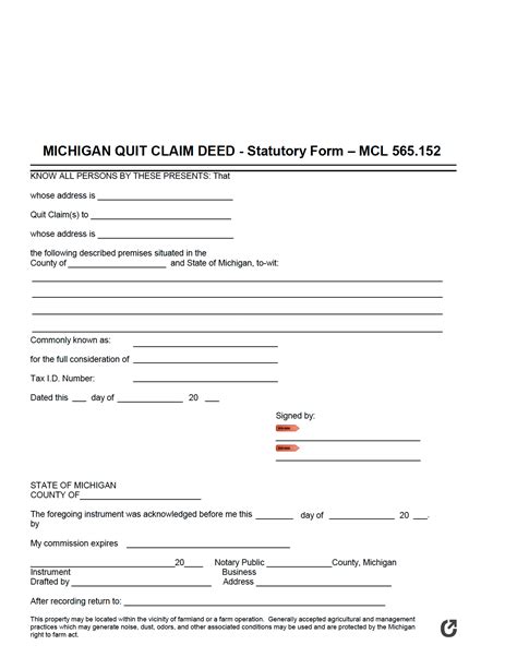 Free Michigan Quit Claim Deed Form Pdf