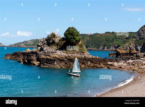 Dinghy Sailing In Bouley Bay Jersey Channel Islands Stock Photo Alamy