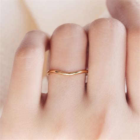 Solid Gold Curved Wedding Band Plain Wedding Band For Women Etsy