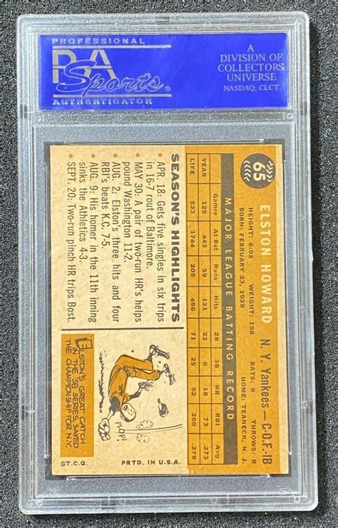 1960 Topps 65 Elston Howard Yankees Psa Ex Mt 6 Ebay