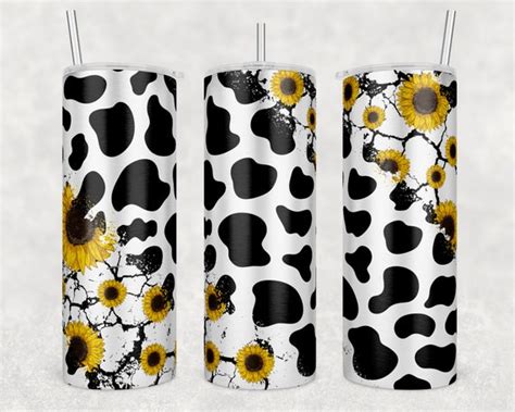 Cow Sunflowers Cowhide Seamless 20oz Skinny Tapered Straight Etsy