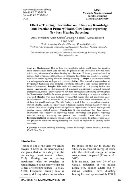 PDF Effect Of Training Intervention On Enhancing Knowledge And