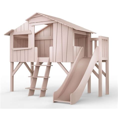 Lit cabane toboggan avec plateforme MATHY BY BOLS laqué rose hiver