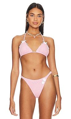 Frankies Bikinis Tia Terry Jacquard Bikini Top In Blue Isle Revolve