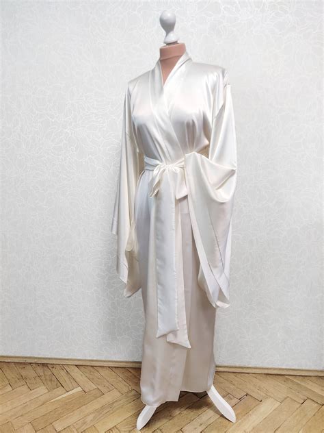 Long Satin Robe Floor Length Robe Lined Satin Silk Kimono Etsy