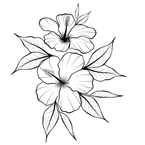 Free Vector line art and hand drawing flower art black and white flat design simple flower ...