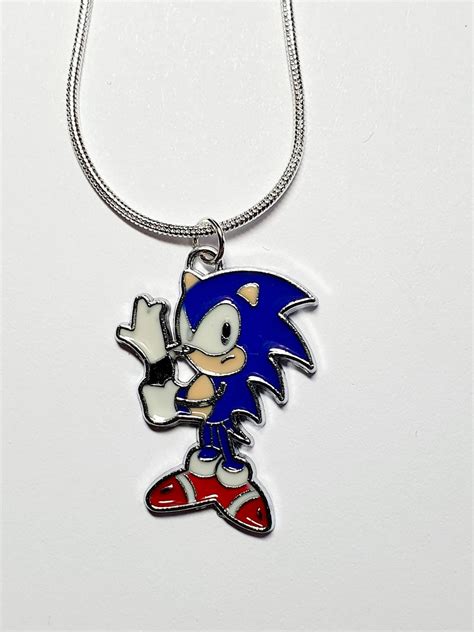 Sonic The Hedgehog Necklace On Silver Plated Chain Etsy