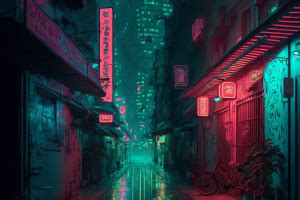 Wallpaper Ai Art Cyberpunk City Street Neon 2912x1632 Alx