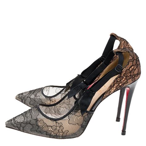 Christian Louboutin Black Lace And Satin Hot Jeanbi 100 Pointed Pumps