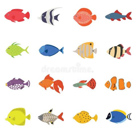 Cute Fish Vector Illustration Icons Set Tropical Fish Sea Fish