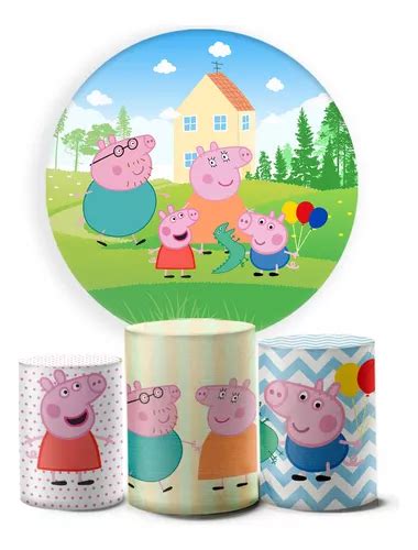 Kit Painel Festa Redondo Capas Cilindro Luxo D Peppa Pig