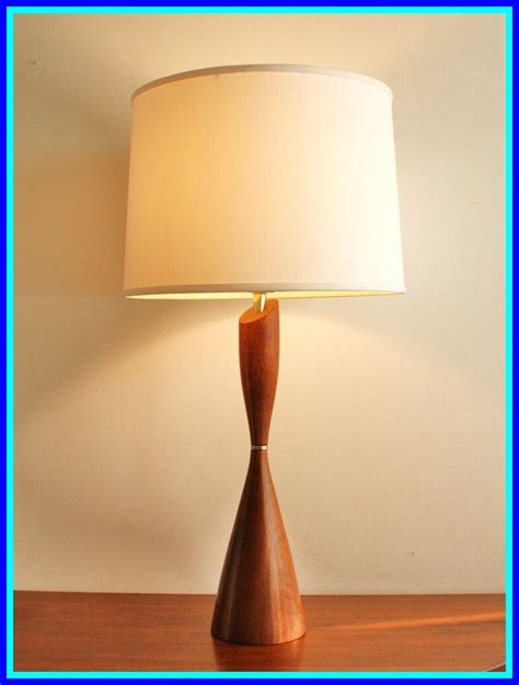 Danish Modern Wooden Table Lamp With Drum Shade Mid Century Modern