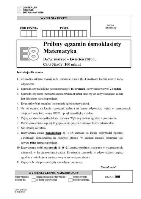 Galeria Próbny egzamin ósmoklasisty 2020 matematyka Arkusz z