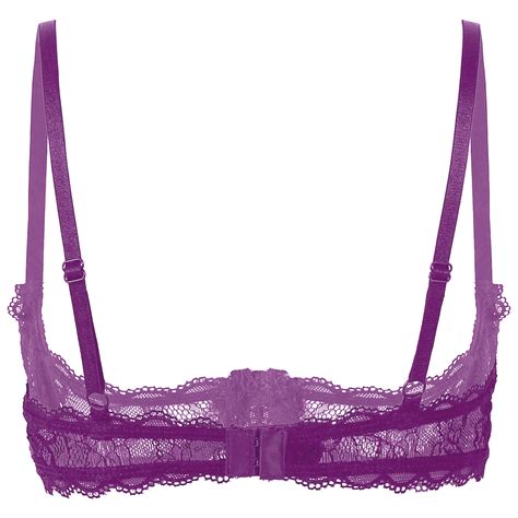 Yuumin Women Sheer Lace 14 Cups Bra Exposed Breast Lingerie Underwire Push Up Tops Purple Xl