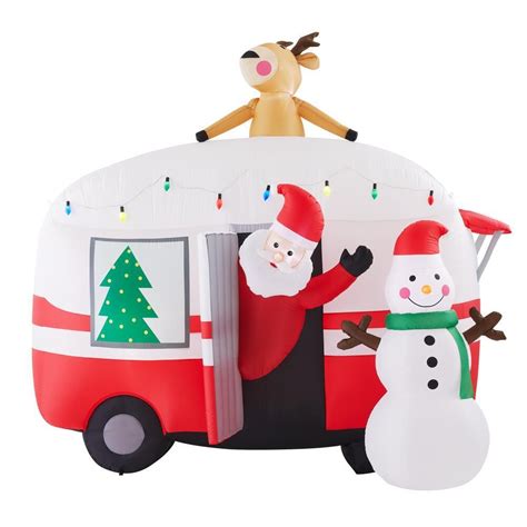 Ft Pre Lit Inflatable Jolly Holiday Camper With Santa And Snowman