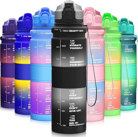 Mikamee Bunte Sport Trinkflasche L Ml Mit Zeitangaben Bpa Frei