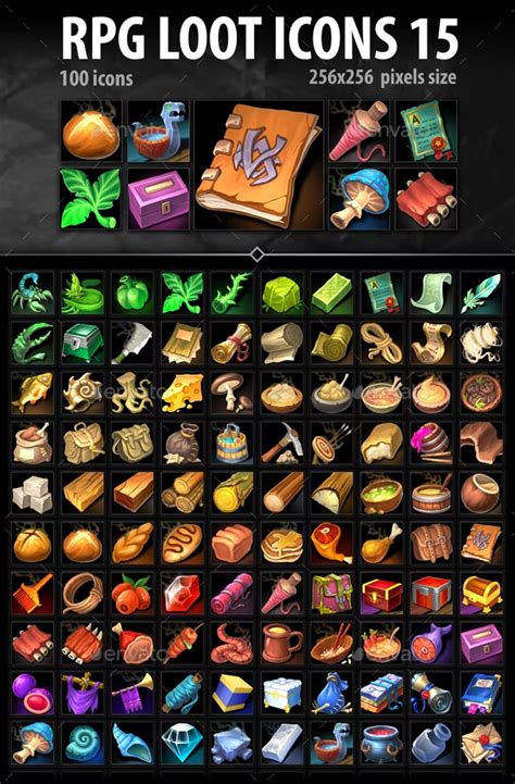 RPG Loot Icons 15 by a-ravlik | GraphicRiver 2d Rpg, Dungeon Tiles ...