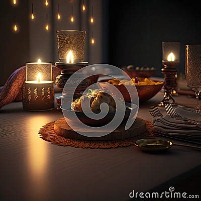 Divali Indian Festival Food And Candles Flat Lay Top View Ai