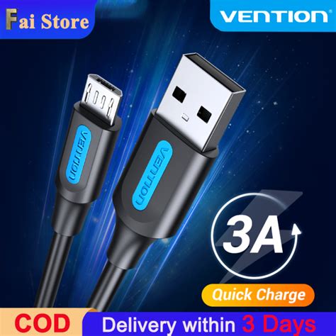 【ph Stock】vention Usb 20 To Micro Usb Charge Data Cable 3a Fast Charging Mobile Phone Usb